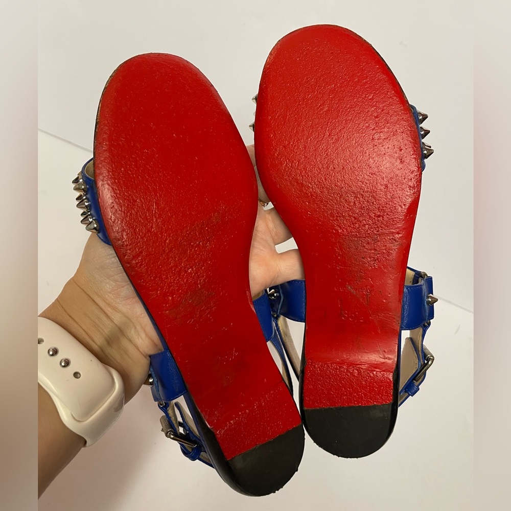 Christian Louboutin Blue Studded Leather Sandals - Picture 11 of 15